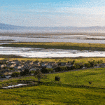 Napa River and Bay Trail view to American Canyon houses and bay